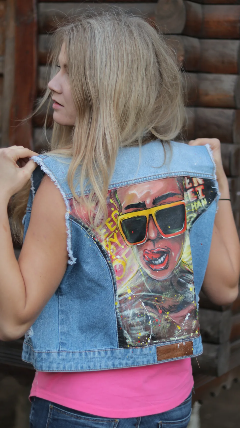 Painted denim vest